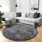 Grey Round Rugs 8ft for Living Room, Fluffy Bedroom Circle Area Rug, Soft Plush - Image 7