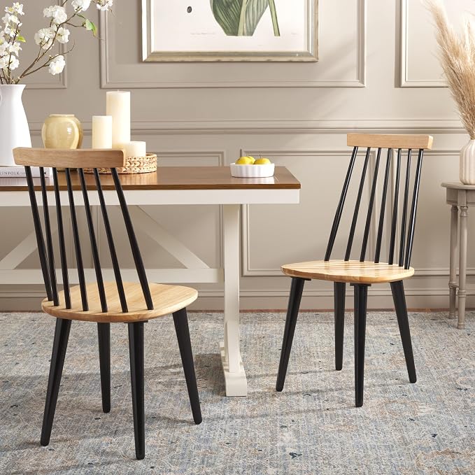 SAFAVIEH Home Collection Burris Natural/Black Windsor Spindle Solid Wood Side - Image 2