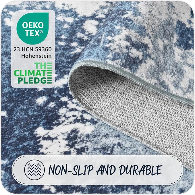 Blue Washable Rug 5x7 Area Rugs - Image 5