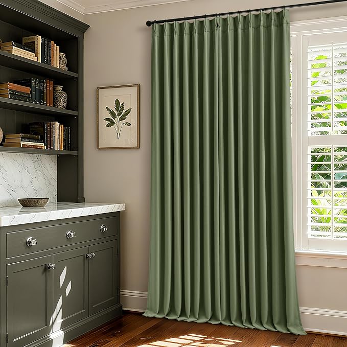 86 Inch Olive Green Linen Pinch Pleated Blackout Curtains - Image 8