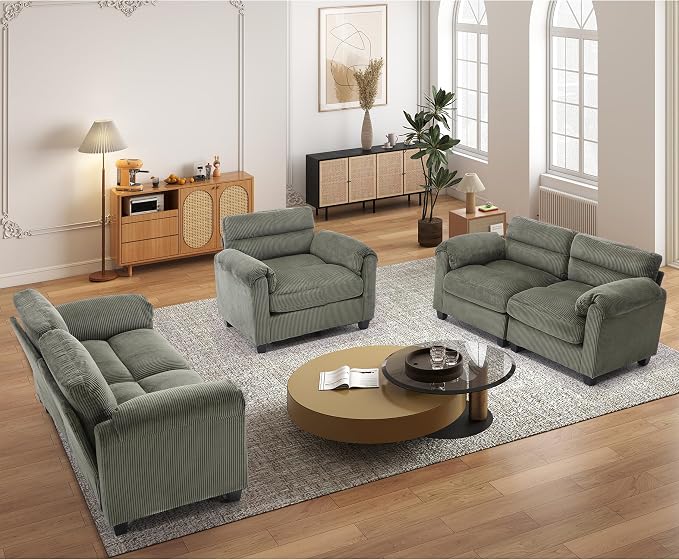 HAOMARKETS Corduroy Sofa Set, Upholstered Armchair and Loveseat Sofa Set of 2 - Image 6
