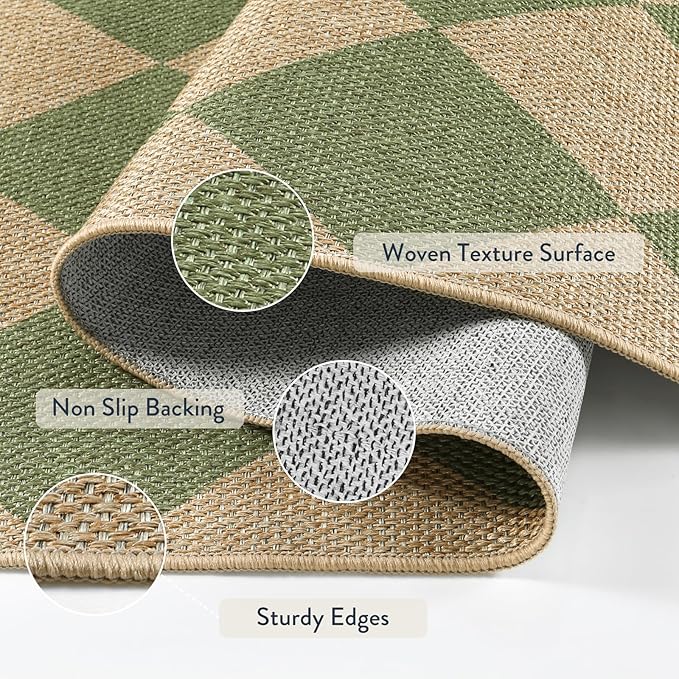 Lahome Checkered Easy Jute Living Room Rug, 8x10 Outdoor Rugs Washable | - Image 5