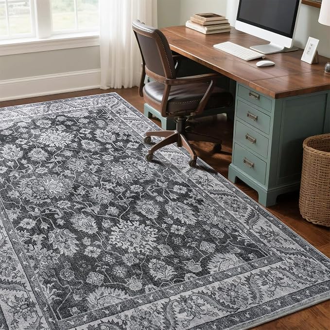 Area Rugs for Living Room, Washable 5x8 Area Rug for Bedroom, Retro Floral - Image 7
