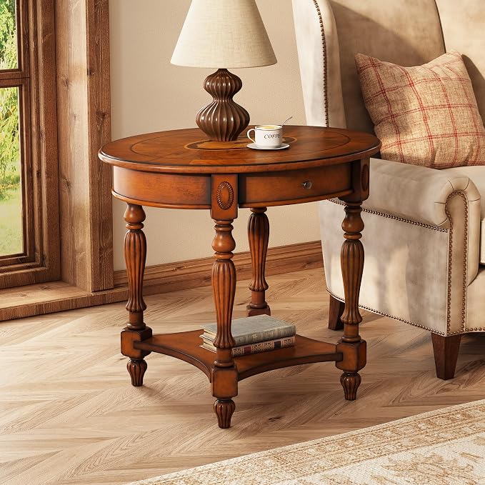 PADMA HOUSE Traditional Wood Oval End Table by PADMAHOUSE