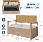 Outdoor Storage Bench with Cushion, Hand-Woven Yellow Wicker Deck Box with - Image 2