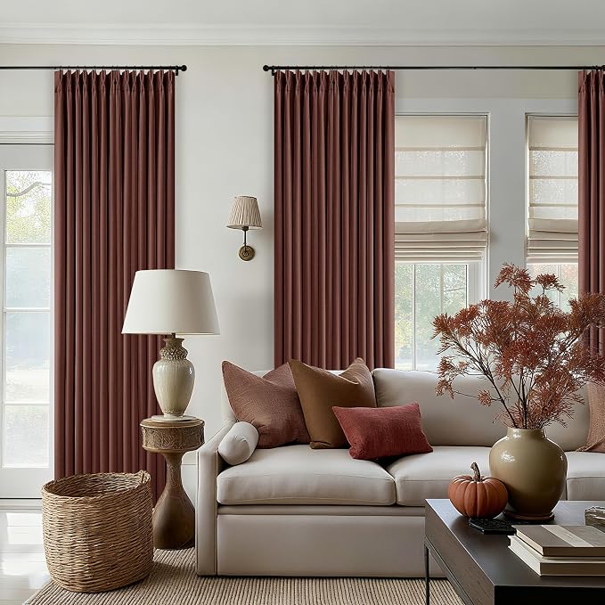 Chestnut Brown Pinch Pleated Blackout Linen 86 Inch Curtains - Image 7