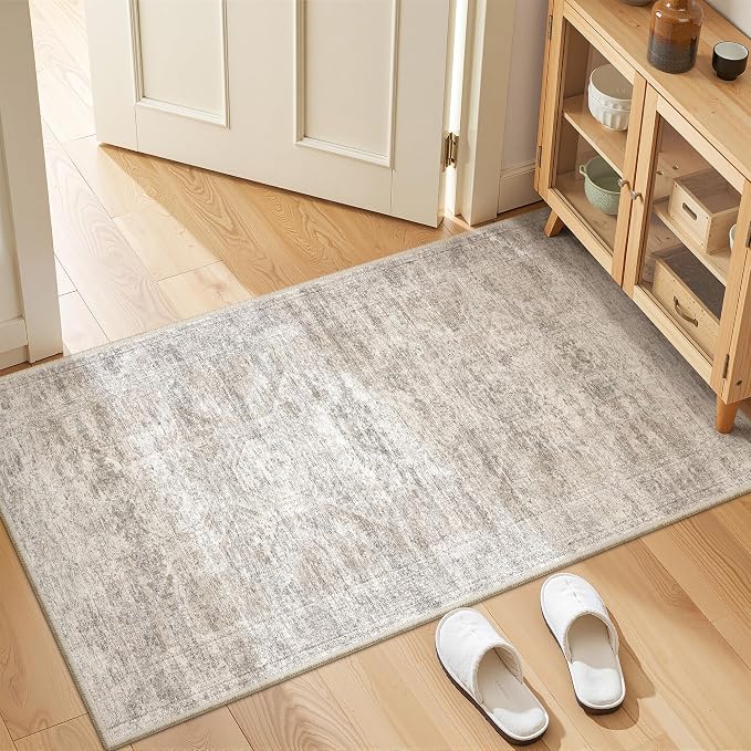 2x4 Rug Runners for Hallways Non Slip, Taupe | Washable Rugs for Kitchen - Image 3