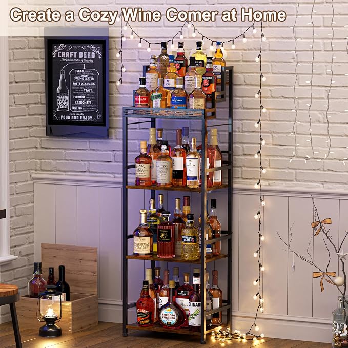 6-Tier Liquor Cabinet for Home Bar, Freestanding Stepped Wine Rack - Image 4