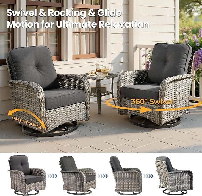 Weaxty 7 Pieces Patio Furniture Set, Wicker Outdoor Swivel Rocking Chairs - Image 3