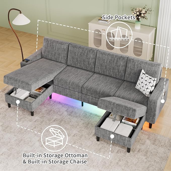 Sectional Couches for Living Room, 6-Seats Soft Linen Fabric Sectional Sofa - Image 5