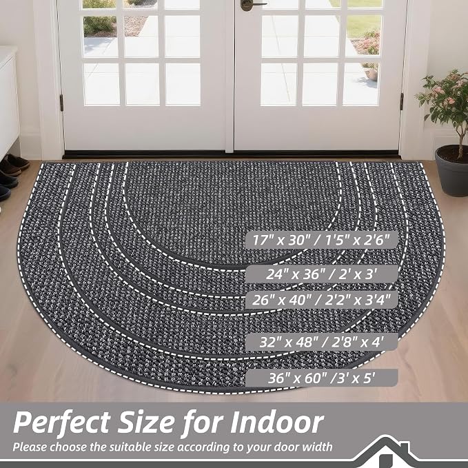 BEQHAUSE Dirt Trapper Door Mat 26" x 40" Half Circle Non Slip, Charcoal | - Image 2