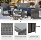 4 Piece Patio Ratten Set Outdoor Furniture Set Wicker Conversation Set - Image 3