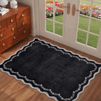 GarveeHome Scalloped Entryway Rug 2x3 Black Washable Front Door Entry Rug | - Image 2