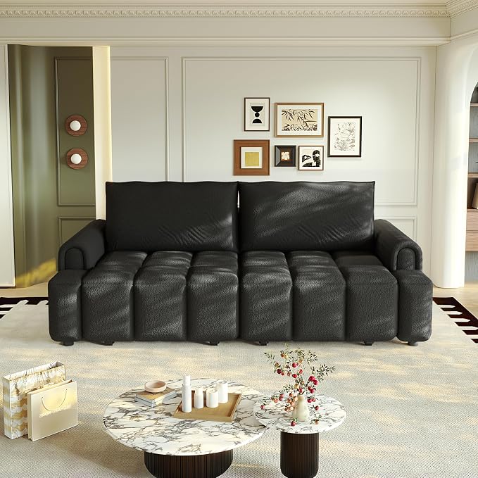 KEIKI 90.2" Modern 3-in-1 Sleeper Sofa Bed – Teddy Fabric 4-Seater Couch - Image 3