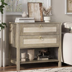 Xixini Nightstand Set of 2, Rattan Boho Bedside Table - Image 4