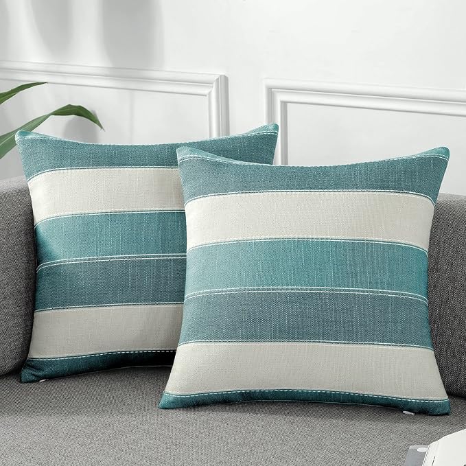 AmHoo Pack of 2 Farmhouse Stripe Check Throw Pillow Covers Set Case Cotton by AmHootextile