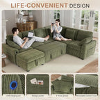 Hanherry Sectional Couch with Pull Out Sofa Bed, Corduroy Sleeper Sofa with - Image 5