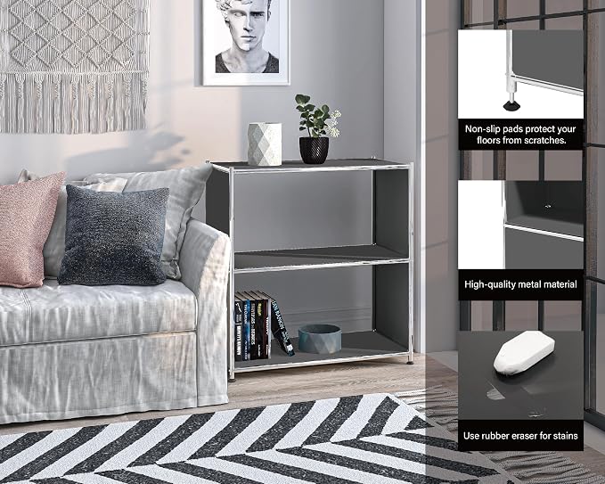 32-Inch 2-Tier Metal Bookcase, Open Shelf Storage Organizer - Image 4