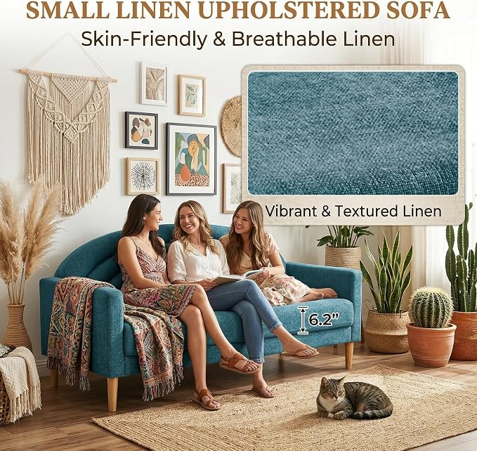 63" Small Loveseat Sofa for Small Spaces, Mid Century Modern Sofa, Linen - Image 4