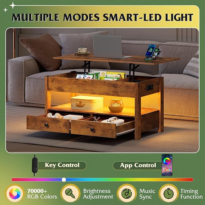 WLIVE Coffee Table, Lift Top Coffee Table - Image 4