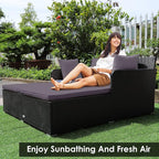 COSTWAY Outdoor Patio Rattan Daybed, Sponge Cushioned Loveseat Sofa - Image 5