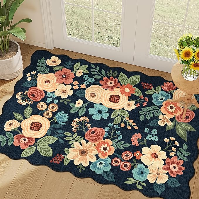 DUKINO 2x3 Rug for Entryway, Floral Door Mat Washable Rug, Low Pile, Soft Small by DUKINO