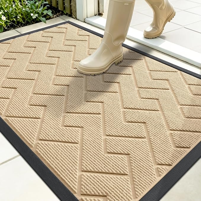 OLANLY Front Door Mat Outside 35x23, All-Season Absorbent Rubber Doormat | Beige by OLANLY