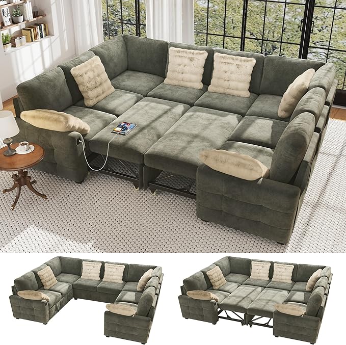 Ihanherry Large U-Shaped Sectional Sofa Bed, 8-Seater Convertible Sleeper by iHanHerry