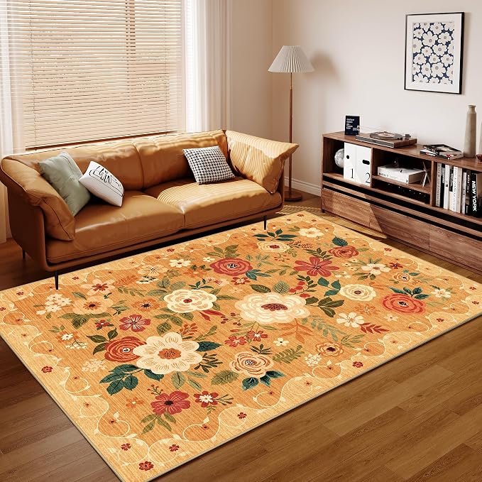 DUKINO 9x12 Area Rug for Living Room, Floral Washable Rug Non Slip, Low Pile - Image 8