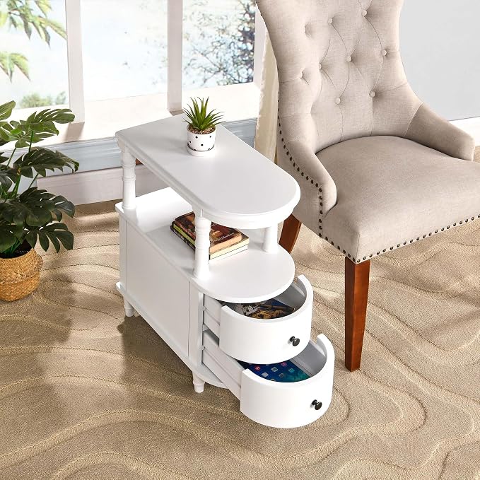 Narrow End Side Table with 2 Storage Drawers and Open Shelf, Retro Vintage Slim - Image 4