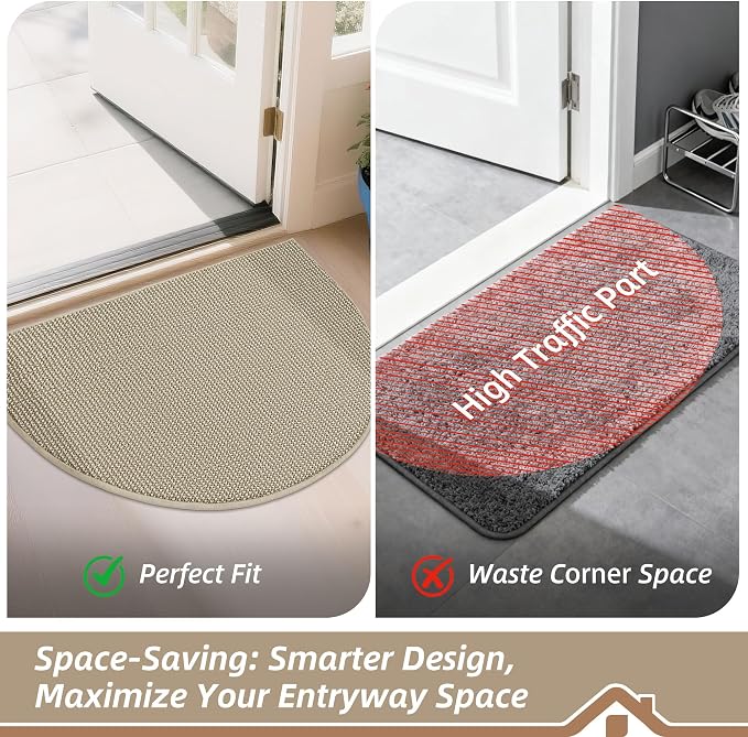 BEQHAUSE Dirt Trapper Door Mat 26" x 40" Half Circle Non Slip, Light Beige | - Image 6