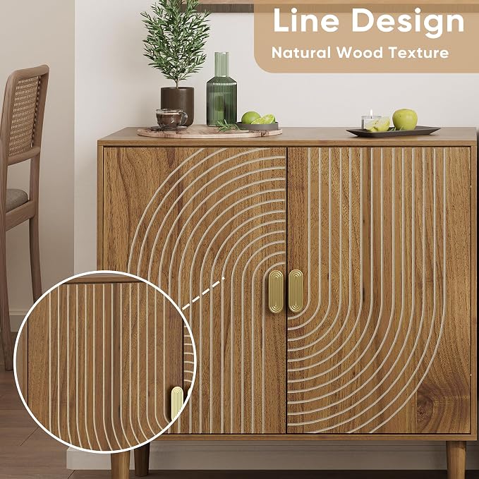 Smuxee Walnut Sideboard Cabinet, Freestanding Buffet Cabinet - Image 6
