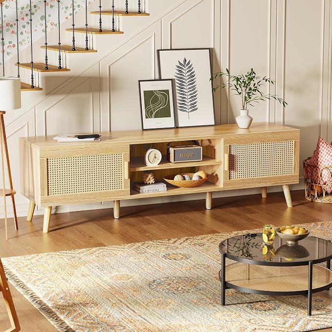 SUPERJARE Boho TV Stand for 75 Inch TV, Entertainment Center - Image 5