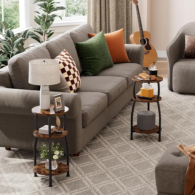 Small Round Side Table for Small Spaces, 3-Tier End Table - Image 7