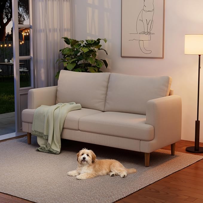 70" Modern Loveseat Sofa with USB Type-C Ports, Linen Fabric 2-Seater Deep Seat - Image 7