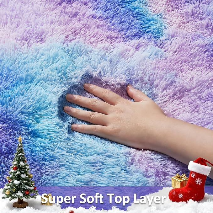 Ophanie Round Rugs 5Ft Tie-Dye Rainbow Purple Area Rug, Aesthetic Room Decor - Image 2