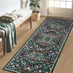 PLHXFR 2x6 Washable Runner Rug：Floral Indoor Kitchen Carpet Dark Green | - Image 3