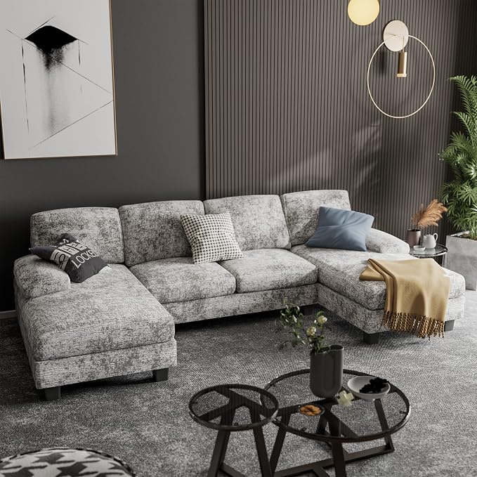 Furniwell Convertible Sectional Sofa Couch, 4 Seat Sofa Set by WellFurnitureHomeLifeWell