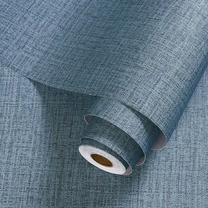 Blue Grasscloth Peel and Stick Wallpaper Textured Linen Adhesive Contact Paper - Image 2