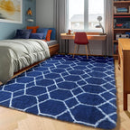 6x9 Area Rugs for Living Room Bedroom, Fluffy Navy and White Geometric Rug | - Image 6