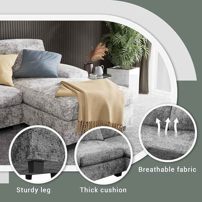 Furniwell Convertible Sectional Sofa Couch, 4 Seat Sofa Set - Image 4