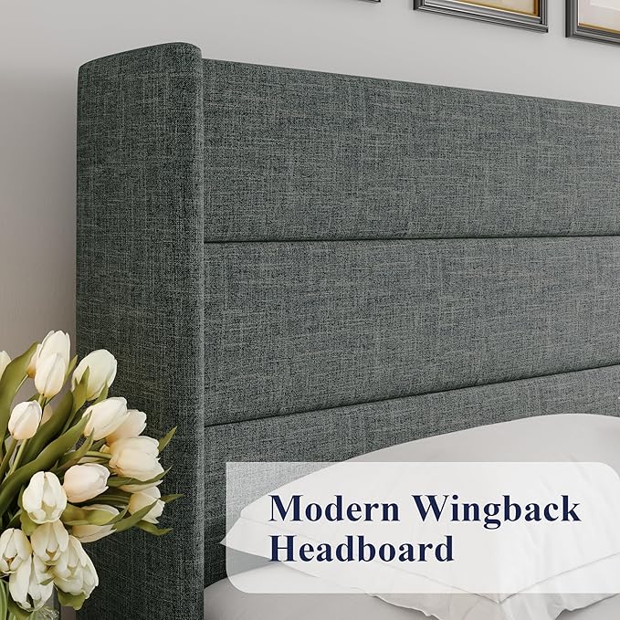 Allewie Full Size Lift Up Storage Bed, Modern Wingback Headboard, Hydraulic - Image 4