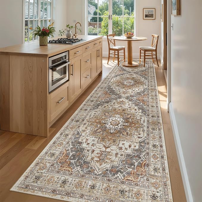 Madane Hallway Runner Rug 3x10 Washable Kitchen Runners 10ft, Turmeric/Grey | by Madane