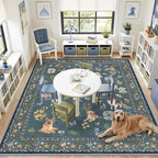 Soalmost Dog 9x12 Area Rugs for Living Room, Washable Soft Rug Navy Blue | - Image 4