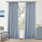 100 Inch Blackout Pinch Pleated Thick Linen Curtains 2 Panel Set | 100% Black by Twodrapes
