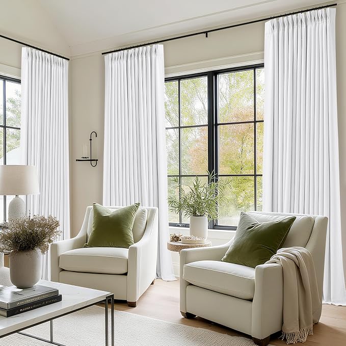 Snow White Pleated Linen 100% Blackout Curtains 90 Inches Long | Pinch Pleat - Image 9
