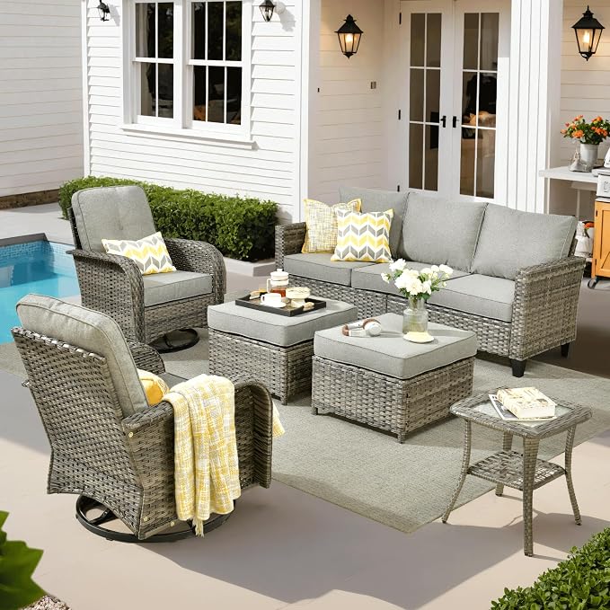 ovios 6 Pieces Patio Furniture Set, Outdoor Wicker Sofa Couch by OVIOS