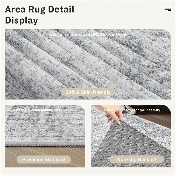 Soalmost Runner Rug 2x6 Washable Kitchen Hallway Runners Non-Slip Grey | Soft - Image 6