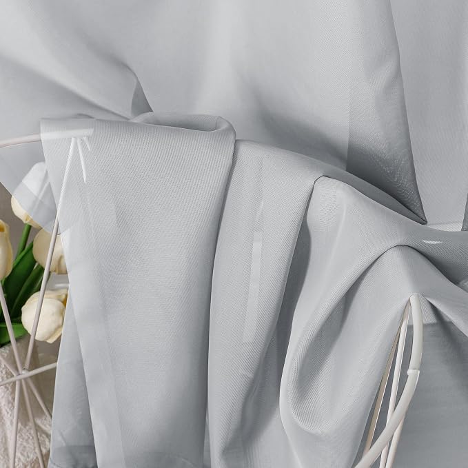 Light Grey Sheer Curtains 63 Inches Long 2 Panels - Image 3