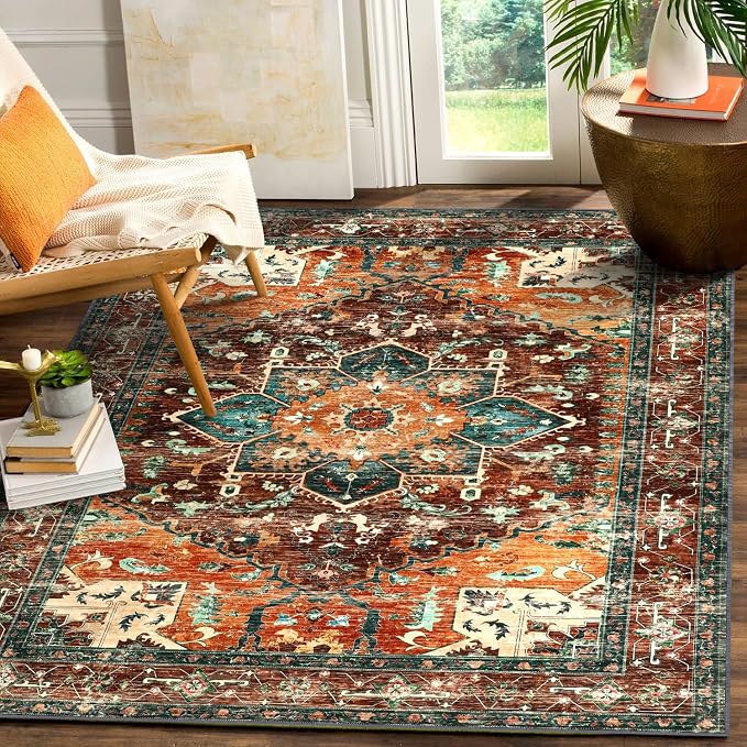 Yamaziot 6x9 Large Area Rug, Non-Slip Washable Boho Living Room Rug | Stain - Image 3